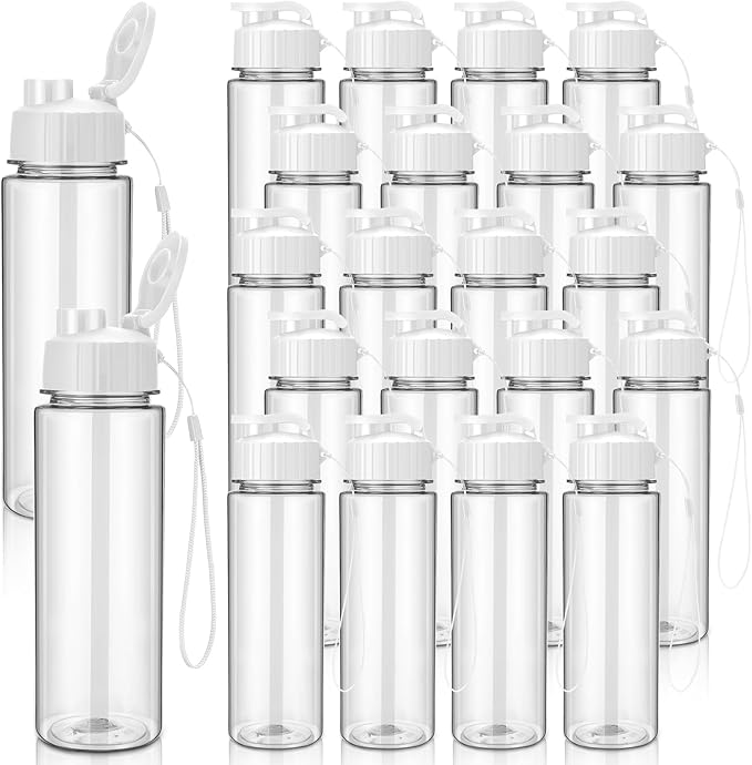 Mifoci 20 Pieces Water Bottle Bulk Plastic Water Bottles Bulk Gym Sports Adults Reusable Large Water Bottles with Leak Proof Flip Top for Party Outdoor(17 oz,White)