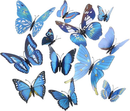uxcell 120Pcs 3D Beautiful Butterfly Removable DIY Wall Stickers for Bedroom Living Room TV Background Decorations, Blue