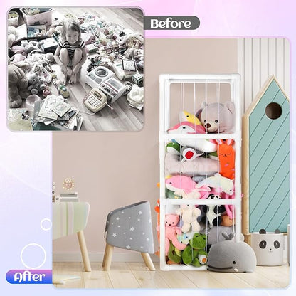 64 Inch Extra-Large Stuffed Animal Storage Zoo Stuffed Animal Holder Space Save Vertical Stuffed Animals Storage PVC with Elastic Band and Net for Playroom Birthday Gift for Bedroom Nursery
