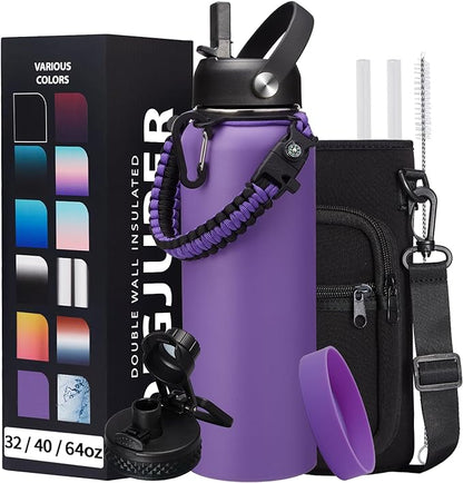 40oz Vacuum Stainless-Steel Water Bottles with Straw & Spout Lids, Leakproof Sports Metal Water Bottle Keeps Ice Cold-48Hrs Hot-24Hrs, Wide-mouth Water Bottle for Outdoor Fitness Camping Running