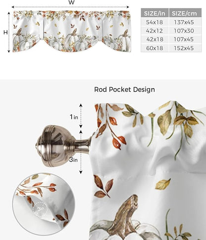 Fall Floral Leaves Blackout Tie Up Valance Curtains for Kitchen Windows Thanksgiving Pumpkins Window Toppers Balloon Shades for Living Room/Bathroom/Bedroom,1 Panel,42" X 18" Boho
