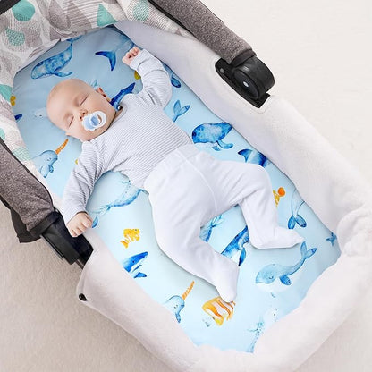 3 Pack Bassinet Sheets, Ultra Soft Breathable Comfortable Baby Sheet Set for Boys Girls Neutral, Univeral Fit for Most Cradle and Bassinet Mattress, Whale