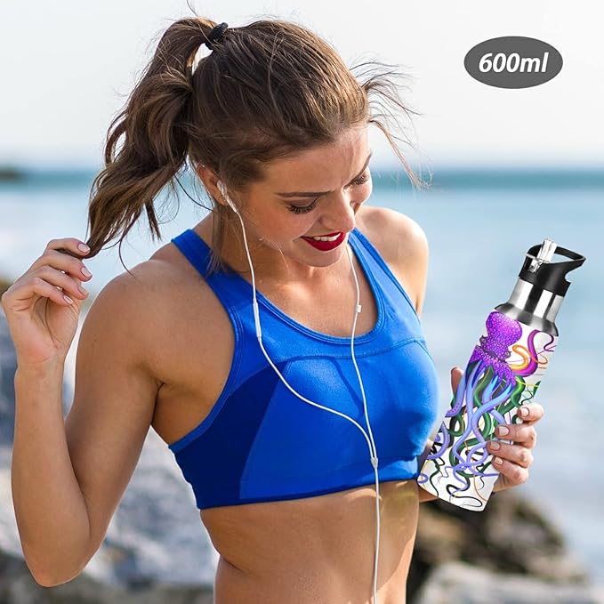 Blueangle 32 OZ Psychedelic Octopus Water Bottle with Straw, Sports Water Bottle BPA Free Stainless Steel Water Jugs for Gym, Kitchen, Working, Outdoor（927）