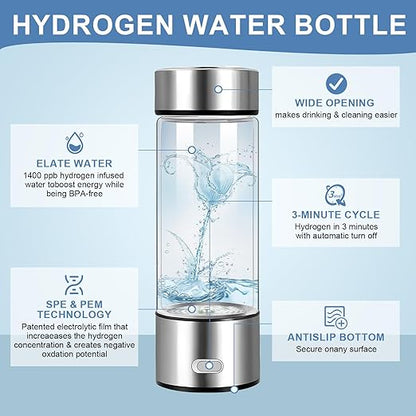 2024 Hydrogen Water Bottle, Hydrogen Water Bottle Generator, Three Minute Rapid Electrolysis, 420ml Portable Hydrogen Water Generator for Office, Daily Use, Travel, Fitness and Gifts