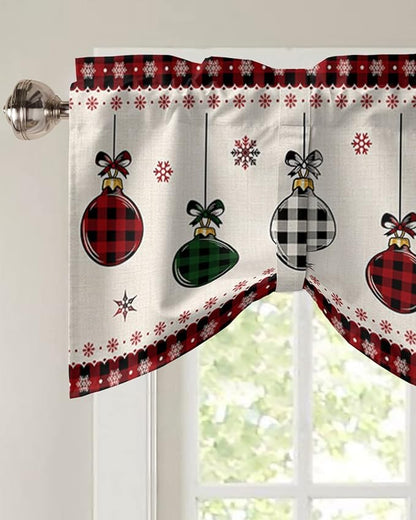Christmas Blackout Tie Up Valance Curtains for Kitchen Windows Vintage Buffalo Plaid Christmas Balls Window Toppers Balloon Shades for Living Room/Bathroom/Bedroom,1 Panel,54" X 18" Farmhouse
