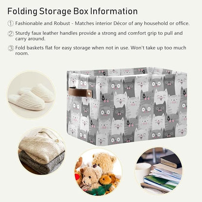 Cute Cats Storage Basket Fabric Storage Bin Laundry Baskets, Funny Cat Kitty Foldable Storage Boxes Organizer Bag for Baby Cloth Dog Toy Book Storage Cubes Shelf Closet Basket 16×12×8 Inches