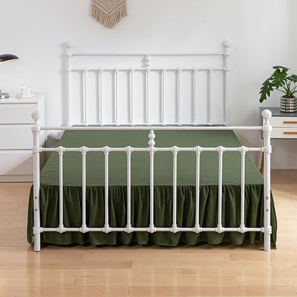 Bed Skirt King Size Ruffled Bed Skirts with Split Corners,16 Inch Drop Dust Ruffle Bed Skirt with Platform, Green, King - 16" Drop