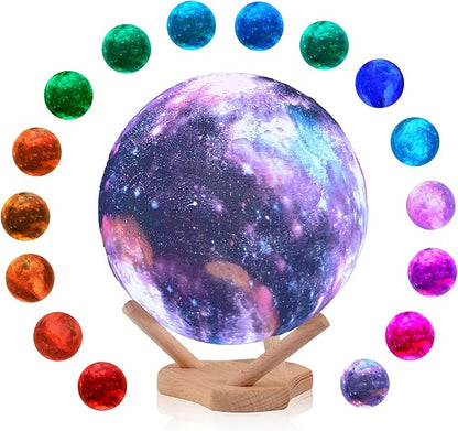 Moon Lamp Galaxy Lamp 4.7 Inch 16 Colors LED Night Light 3D Printing Moon Light Wooden Stand & Remote Control Touch Tap Controller for Girls Boys Kids Women Birthday