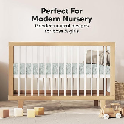 2-Pack Mini Crib Sheets Fitted, Pack and Play Sheets - Organic Cotton Pack N Play Sheets for Pack and Play Mattress, Playard Baby Crib Sheets, Jersey Crib Sheets Neutral for Boys, Girls (Daisies)