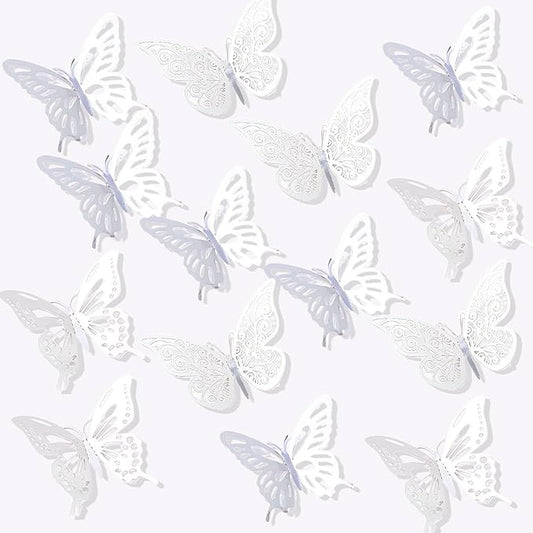 72Pcs 3D Butterfly Wall Decor 3 Sizes 3 Styles, Butterfly Decorations Party Birthday Cake Decoration, Removable Butterfly Wall Stickers for Kids Nursery Wedding Bedroom Room Decor(Silver)