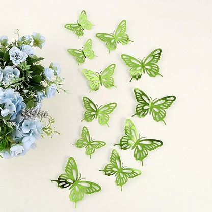 48Pcs 3D Butterfly Wall Decor 3 Sizes 3 Styles, Butterfly Decorations Party Birthday Cake Decoration, Removable Butterfly Wall Stickers for Kids Nursery Wedding Bedroom Room Decor (Green)