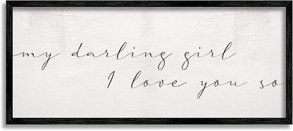 Stupell Industries Darling Girl I Love You So Sentiment Soft Typography, Designed by Daphne Polselli Black Framed Wall Art, 10 x 24, Off- White