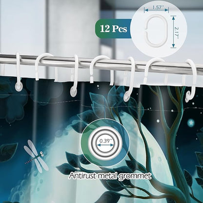 Aimego Stall Small Shower Curtain - Funny Cute Cartoon Frogs Dragonfly Lotus Leaf Floral Pond Moon Fun Narrow Half Fabric Cloth Bath Shower Curtain Set for Kids Bathroom Decor Accessories, 36"x72"