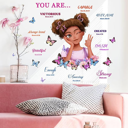 Black Girl Magic Wall Decor Bible Verses Wall Decals for Girls Bedroom Princess Wall Stickers & Murals Peel and Stick Removable Vinyl Butterfly Wall Decals for Children Kids Room Playroom Nursery