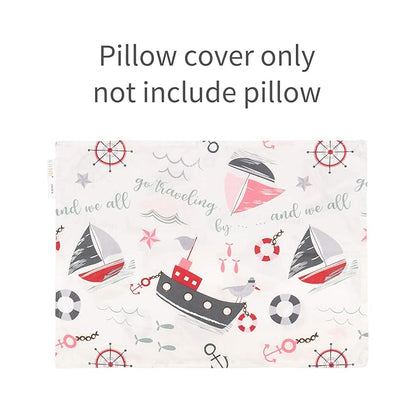 ALVABABY Travel Pillow Cover, Fits 13 x 18,12x 16 Kids Pillow, 2 Pack Organic Cotton Toddler Pillowcase, Envelope Baby Pillow Cover for Boys Girls, Sailboat+Anchor, 2TPW17
