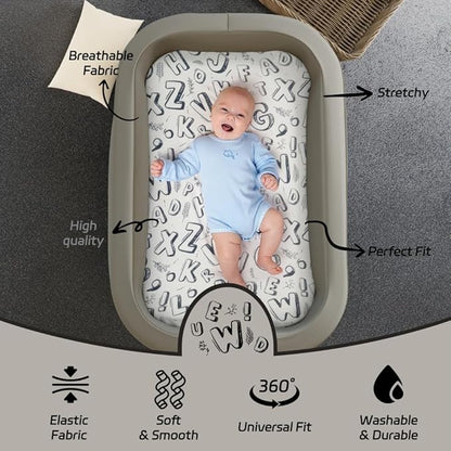 4 Pack Breathable Bassinet Sheets for Baby Boys Neutral Unisex Soft Bassinet Fitted Sheets for Toddler Travel Bassinet (Letter)