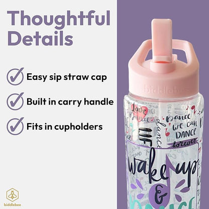 32oz Dance Water Bottle with Straw | BPA-Free Reusable Bottles for Dancer, Girls, Teen, Ballerina | Great Recital Gifts, Birthday Gift or Present for Dance Teacher