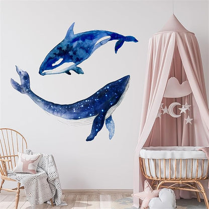 Removable Vinyl Whale Wall Decal Sea Life Wall Sticker Decor Nursery Kidsroom School Classroom Livingroom Bedroom Bathroom Coastal Ocean Fish Murals Decals
