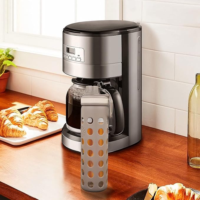 Modern-Depo 20oz Clear Glass Water Bottles Extra Lid Odor Proof and Stain Resistant Wide Mouth Reusable Fitness Sports Bottle with Sleeve, Motivational Water Jug, Smoking