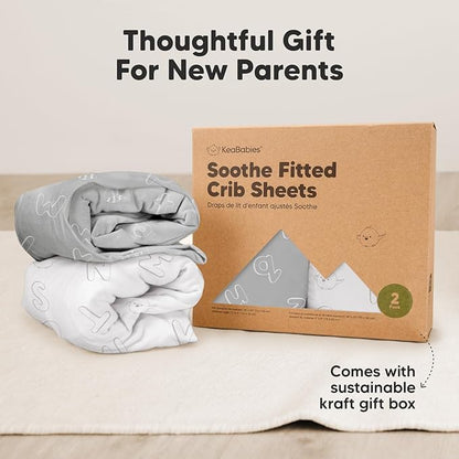 2-Pack Organic Crib Sheets for Boys, Girls - Jersey Fitted Crib Sheet, Baby Crib Sheets Neutral, Crib Mattress Sheet, Cotton Crib Sheets, Breathable Crib Sheet, Baby Mattress Sheets (ABC Land Cloud)