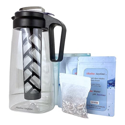 Alkaline Water Filter Pitcher with Infuser, Tritan Pitcher with Lid 2L | 9.5 pH Alkaline Filters | Tea Pitcher | Tritan BPA Free Ice Coffee Maker | Infuser Pitcher (100g Filter)