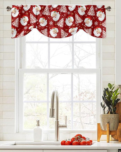 Red Christmas Blackout Tie Up Valance Curtains for Kitchen Windows Santa Claus Merry Christmas Tree Window Toppers Balloon Shades for Living Room/Bathroom/Bedroom,1 Panel, 42" X 18", Winter Snowflake