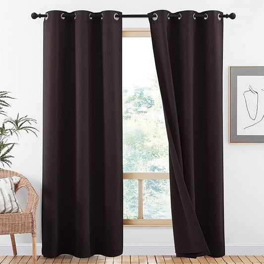 NICETOWN High-End Thermal Curtains, Full Blackout Cold Reducing Curtains 84 Inches Long for Dining Room, Soundproof Window Treatment Drapes for Hall Room, Brown, 42" Wide Per Panel, Set of 2 Panels