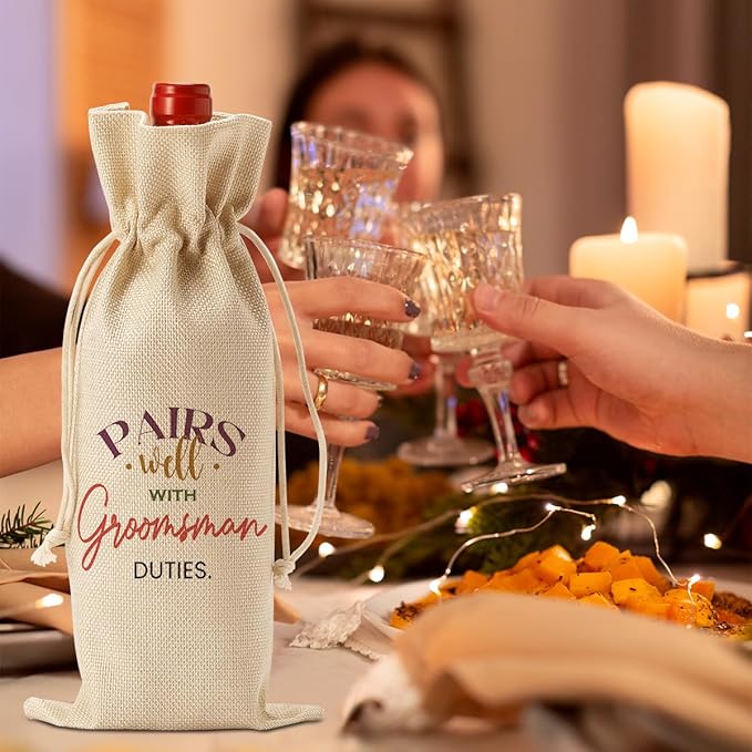 Groomsmen Proposal Gift, Groomsmen Wine Bag, Best Man Proposal Gifts, Wedding Engagement Gifts for Groomsmen Wine Bottle Bag, Pairs Well with Groomsman Duties Wine Bottle Bag