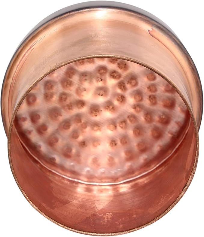 AAYUVEDA® Pure Copper Hammered Antique Bedroom Water Bottle 34oz, with In-Built Glass (Loose Lid, Pack of 1)