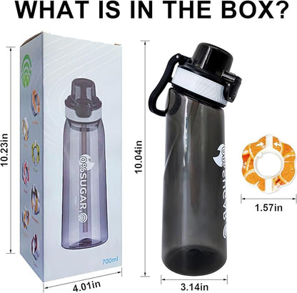 Newly Upgraded Air Water Bottle, 22oz Air Water Bottle with Flavor Pods, Leak Proof Scented Water Bottle with Large Portable Handle, 0 Suger No BPA for Gym, Outdoors, Schools (Black Tilted Head)