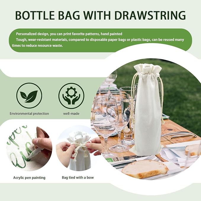 40 Pack Sublimation Wine Bottle Bags Bulk Blank Wine Bottle Gift Bags with Drawstrings Canvas Wine Bags for DIY Heat Transfer Vinyl Halloween Christmas Wedding