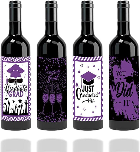 24Pcs Graduation Gift Wine Labels Congrats Grad Wine Bottle Stickers Graduation Party Waterproof Wine Bottle Decoration Cover for College Congrats Graduation Party Decorations, 4 Design