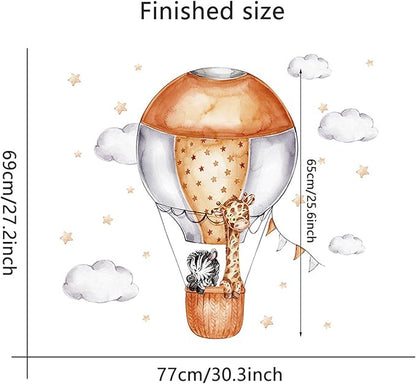 Waterproof Removable Vinyl PVC Hot Air Balloon Zebra Giraffe Safari Animal Wall Decal Wall Sticker Decor Wallpaper Peel Art for Nursery Kidsroom School Classroom Livingroom Bedroom Bathroom