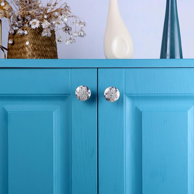 4 Pack Brushed Nickel Cabinet Knobs Dresser Knobs,1-2/5" Round Nickel Knobs for Dresser Drawers,Ktichen Cabinet Knobs Handles for Cabinets and Drawers Brushed Nickel Drawer Knobs