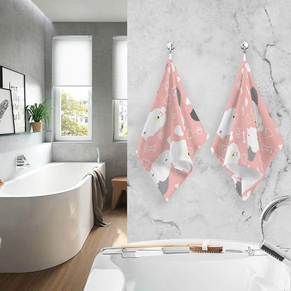 Pink Old English Sheepdog Bath Hand Towel Soft Cotton Highly Absorbent Fingertip Towels for Bathroom Beach Kitchen Sports Gym Yoga Travel (2-Pieces Towel Sets, 28x16 inch)