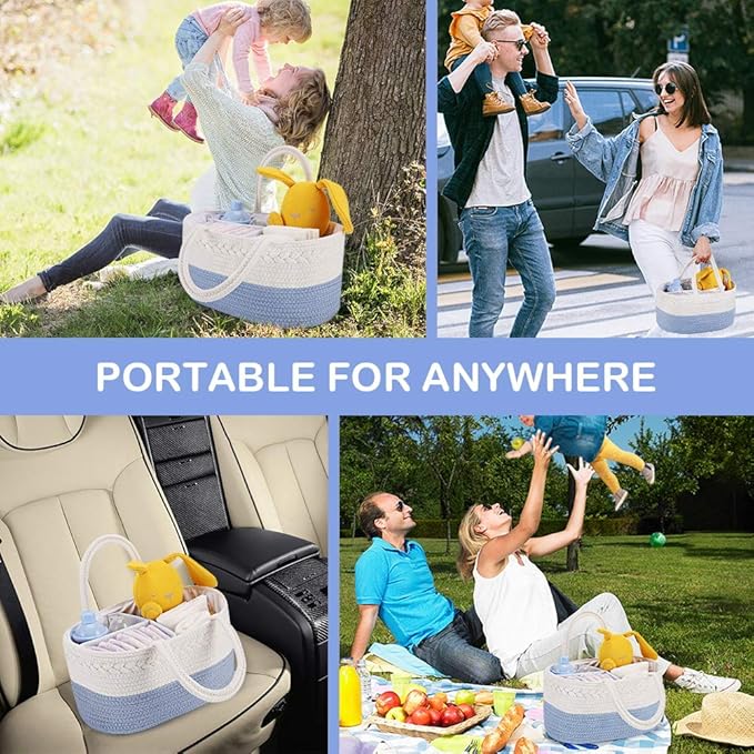 ABenkle Baby Diaper Caddy, Nursery Storage Bin and Car Organizer for Diapers Wipes, Cotton Rope Basket Changing Table Caddy