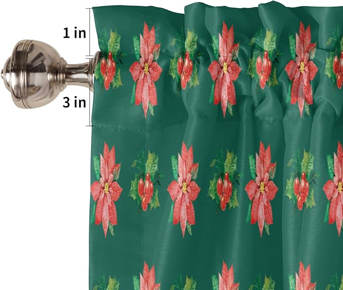 Holy Berries Christmas Window Valance for Kitchen Living Room, Red Floral Window Curtain for Bedroom Bathroom, Winter Windows Valance Rod Pocket Window Treatment, Christmas Decors, 54" W x 18" L
