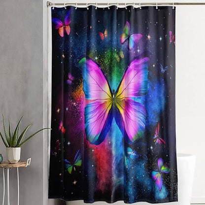 AILONEN Butterfly Shower Curtain Bathroom 60" W*72" H Sparkly Colourful Butterfly Curtain Cloth Fabric Bathroom for Girls Kids,Deep Color Shower Curtain Set