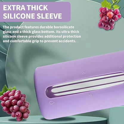 27 Oz Hydration Bottle,Minimalist Glass Water Bottle With Silicone Sleeve,Wide Mouth Opening With 2 Lids,Train Straws,Gift for Kids/Adults,Sport Glass Water Bottle for Gym/Yoga/Outdoor (PurPle, 27 oz)