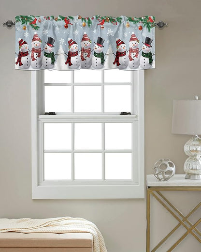 Christmas Kitchen Curtains Valances for Windows Snowman Cardinal Rod Pocket Window Treatment for Kitchen/Living Room/Bedroom/Bathroom,60" X 18" -1 Panel, Bluish Grey Winter Holiday
