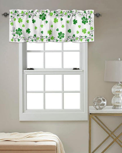 St. Patrick's Day Valances Kitchen Curtains for Windows,Shamrock Irish Clover Rod Pocket Valances Seasonal Spring Holiday Decoration Short Curtains For Bedroom/ Living Room,54" X 18" -1 Panel
