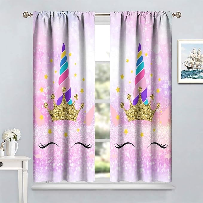Kids Unicorn Curtains Kids Girls Boys Rainbow Unicorn Pattern Blackout Curtains Bedroom Curtains 72x63 Inches 2 Panels