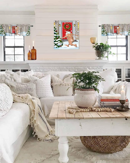 Christmas Farmhouse Kitchen Curtains Valances for Windows Funny Santa Claus Rod Pocket Window Treatment for Kitchen/Living Room/Bedroom/Bathroom,42" X 18" -1 Panel, Holly Xmas Tree