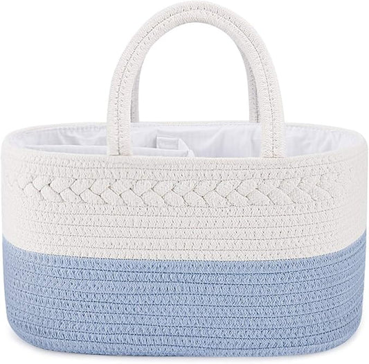 ABenkle Baby Diaper Caddy, Nursery Storage Bin and Car Organizer for Diapers Wipes, Cotton Rope Basket Changing Table Caddy