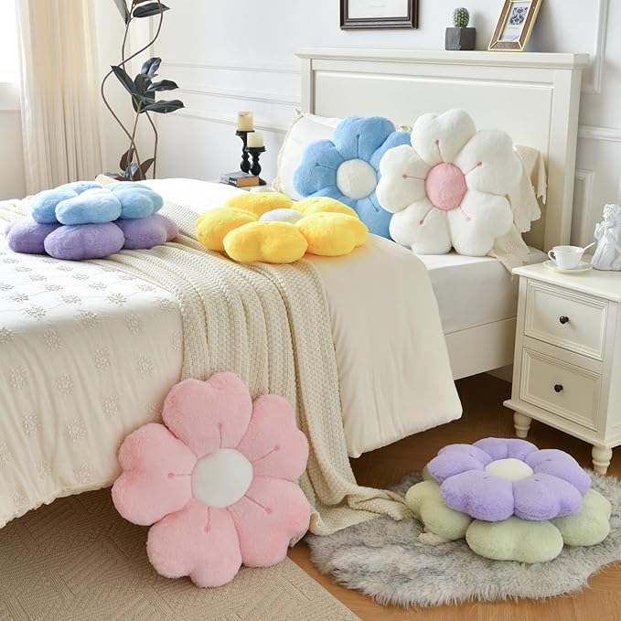 Flower Pillow, Flower Shaped Pillow Decorative Throw Pillows for Bed Couch, Cute Daisy Pillow Dorm Decor Floor Seating Cushion (Light Purple, 19.6 Inches)