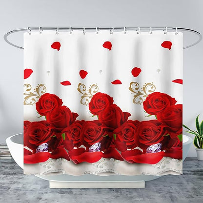 AILONEN Rose Flower Shower Curtain for Bathroom,Red Rose Bathroom Curtain for Girls Women,Romantic Flower Bath Curtain 36" W*72" H Polyester Waterproof Bathroom Curtain with Hooks