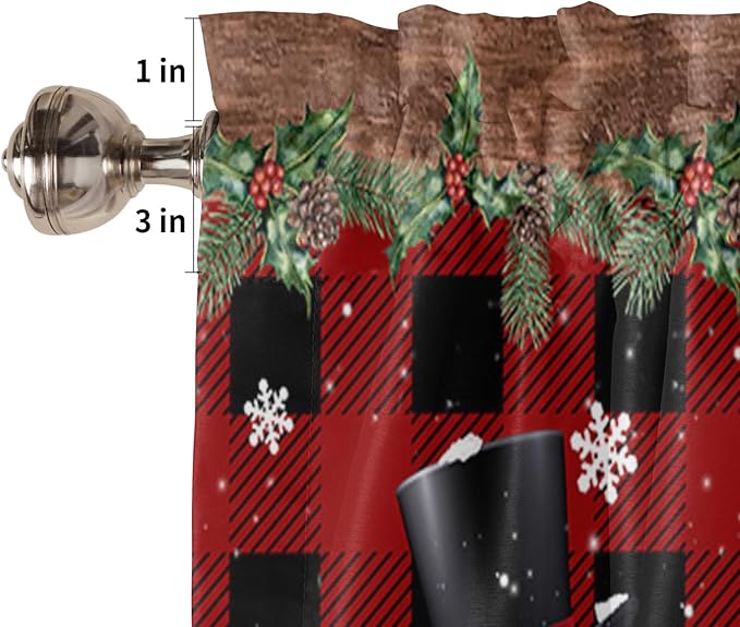 Christmas Snowman Kitchen Curtains and Valances Set, Christmas Tree Window Treatments Tiers Red Xmas Snowy Winter Semi Sheer Half/Short Curtains for Small Windows Cafe /Living Room/ Bedroom 54x 36 in