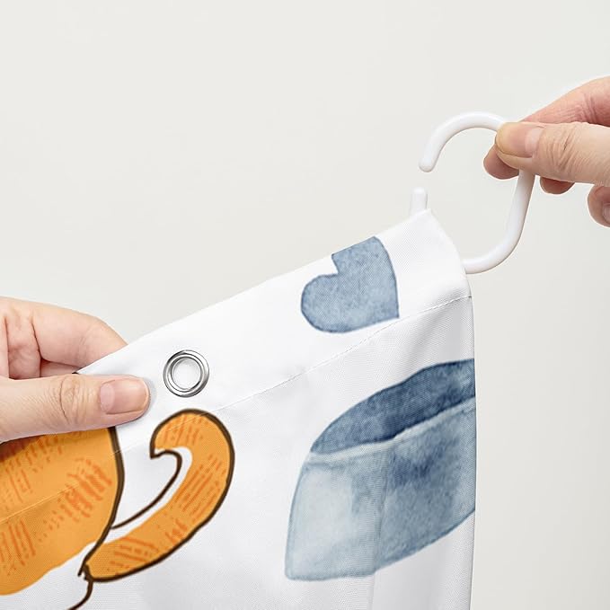 AILONEN Cute Dog Shower Curtain, Cartoon Shiba Inu Dog Bath Curtain,Pet Dog Paw Print Dog Lover Minimalist White Waterproof Curtain with 12 Plastic Hooks(48" W*72" H)