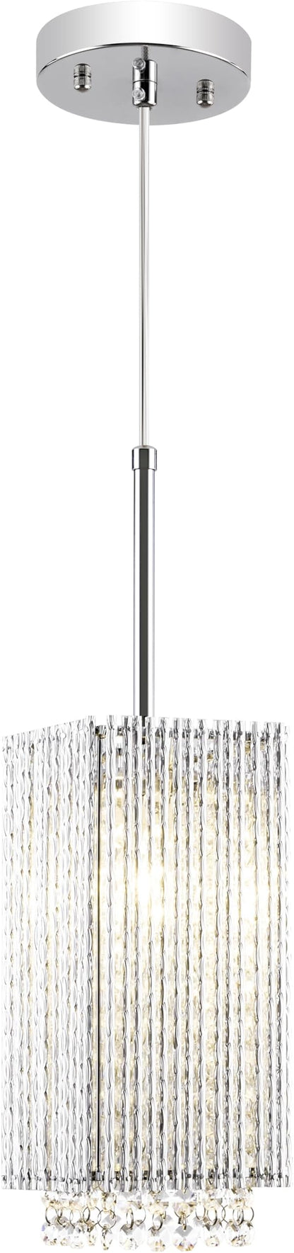 Mini Crystal Chandelier 1 Light Modern Hanging Light Fixture Small Cuboid Chrome Pendant Light for Kitchen Island Dining Room