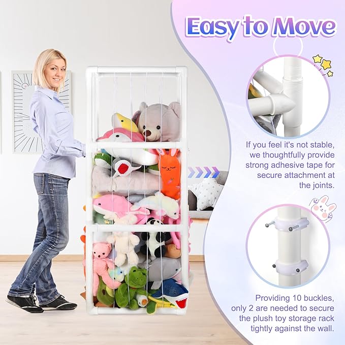 64 Inch Extra-Large Stuffed Animal Storage Zoo Stuffed Animal Holder Space Save Vertical Stuffed Animals Storage PVC with Elastic Band and Net for Playroom Birthday Gift for Bedroom Nursery